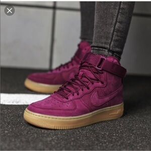 Nike Air Force 1 High WB GS Bordeaux Magenta Shoes Sneakers Size 7.5